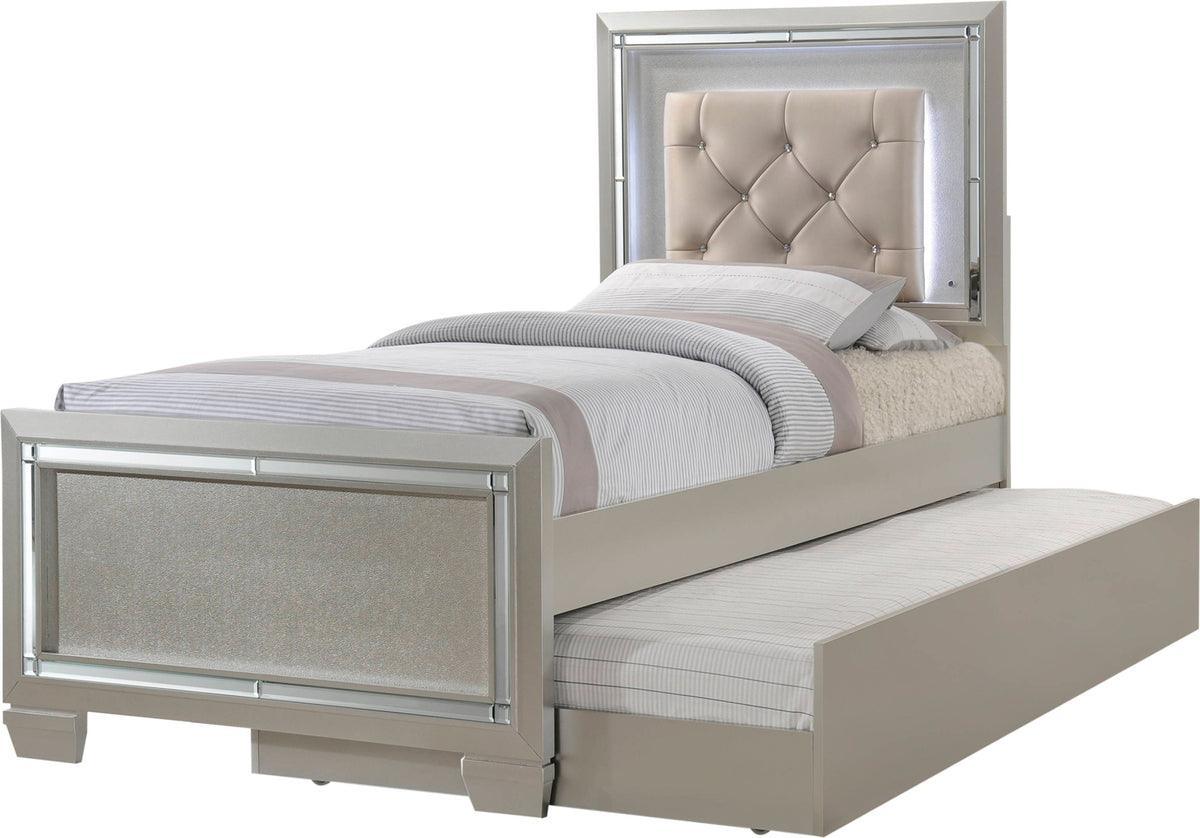 Elements Bedroom Sets - Glamour Youth Twin Platform w/ Trundle 5PC Bedroom Set Champagne