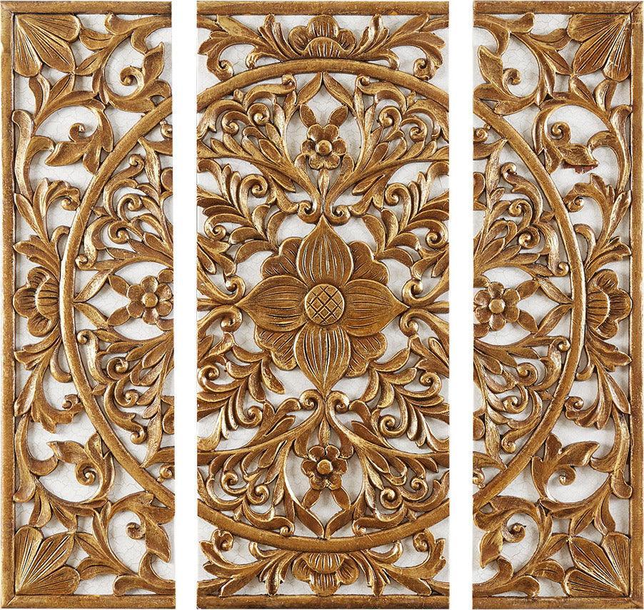 Olliix.com Wall Art - Gold Medallion 3 Piece Canvas Set Medallion 3D Design Gold