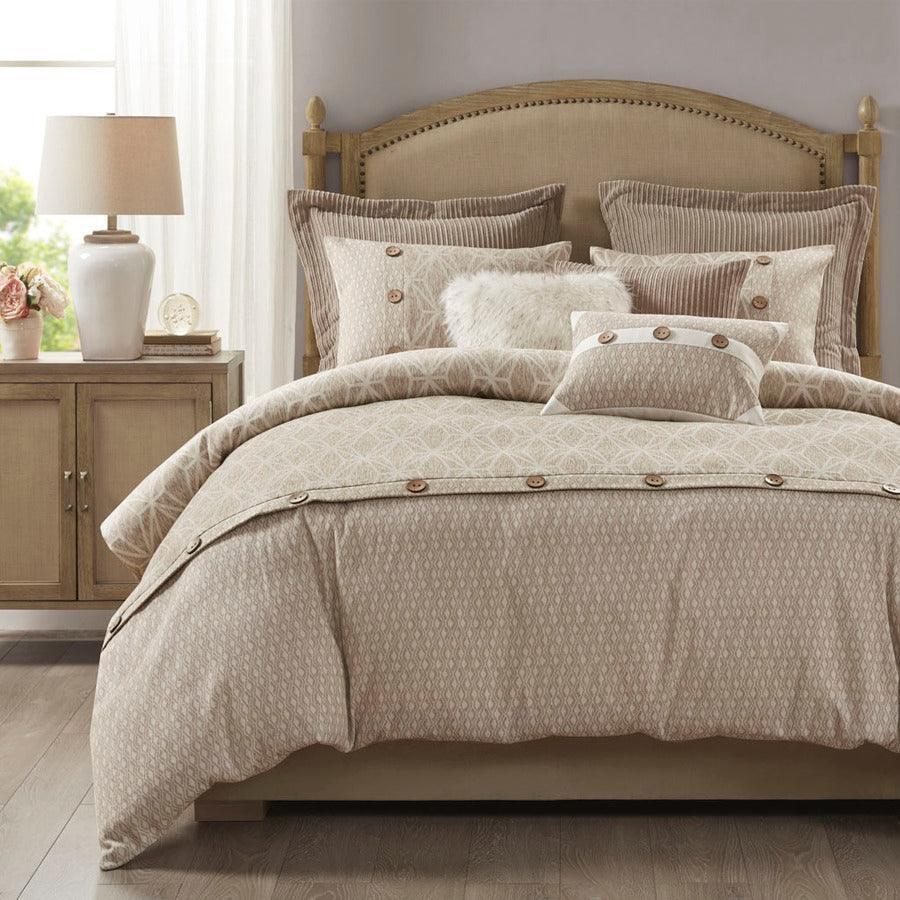 Olliix.com Comforters & Blankets - Grace Geometric Jacquard Comforter Set Taupe Queen