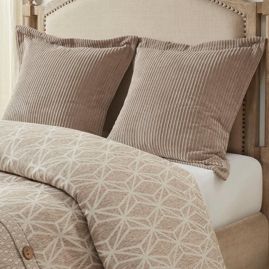 Olliix.com Comforters & Blankets - Grace Geometric Jacquard Comforter Set Taupe Queen