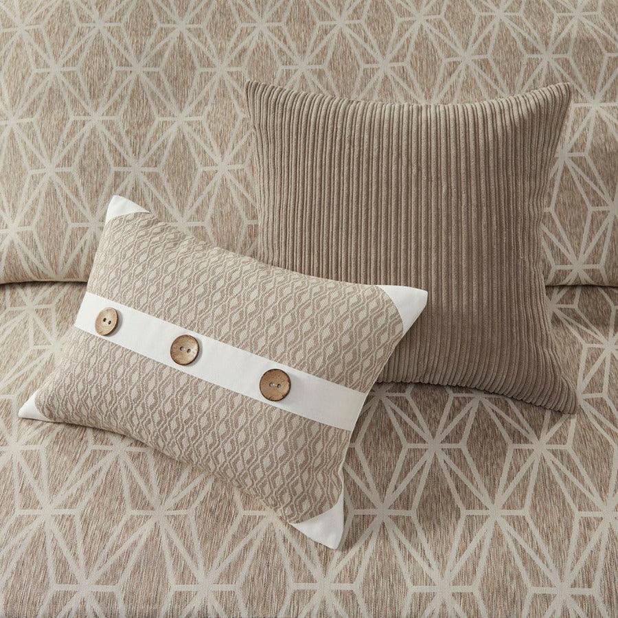 Olliix.com Comforters & Blankets - Grace Geometric Jacquard Comforter Set Taupe Queen