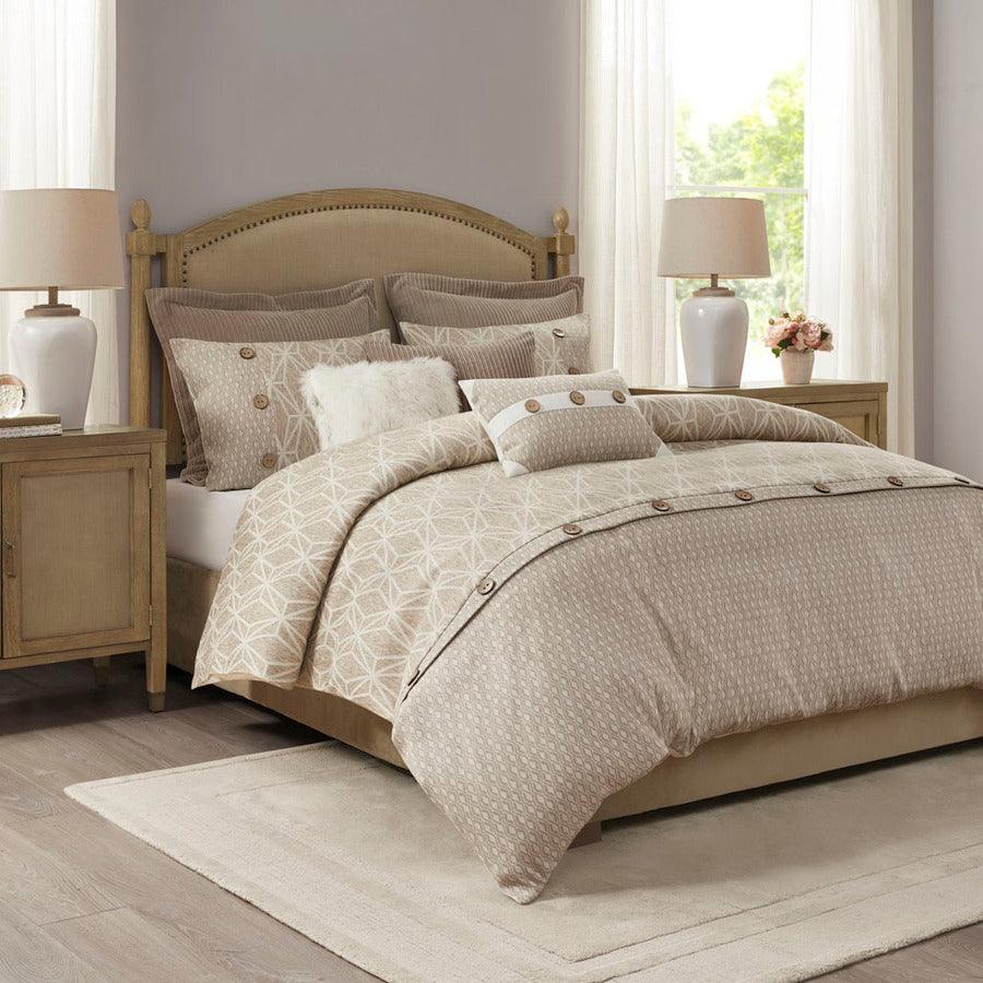 Olliix.com Comforters & Blankets - Grace King Geometric Jacquard Comforter Set Taupe