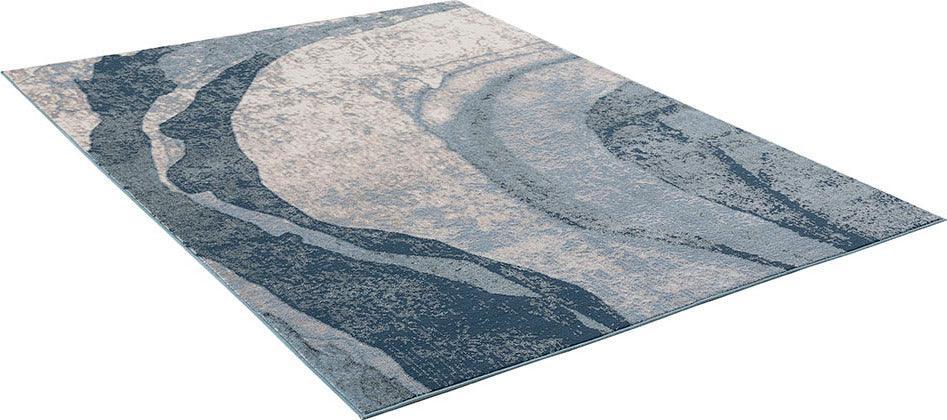 Olliix.com Indoor Rugs - Grace Transitional Abstract Wave Area Rug 5x7' Blue