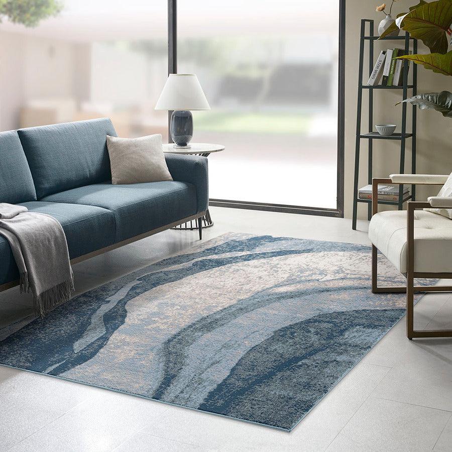 Olliix.com Indoor Rugs - Grace Transitional Abstract Wave Area Rug 6x9' Blue