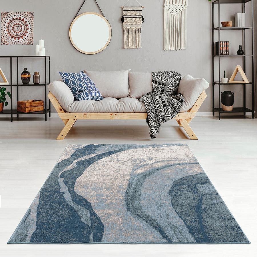 Olliix.com Indoor Rugs - Grace Transitional Abstract Wave Area Rug 6x9' Blue