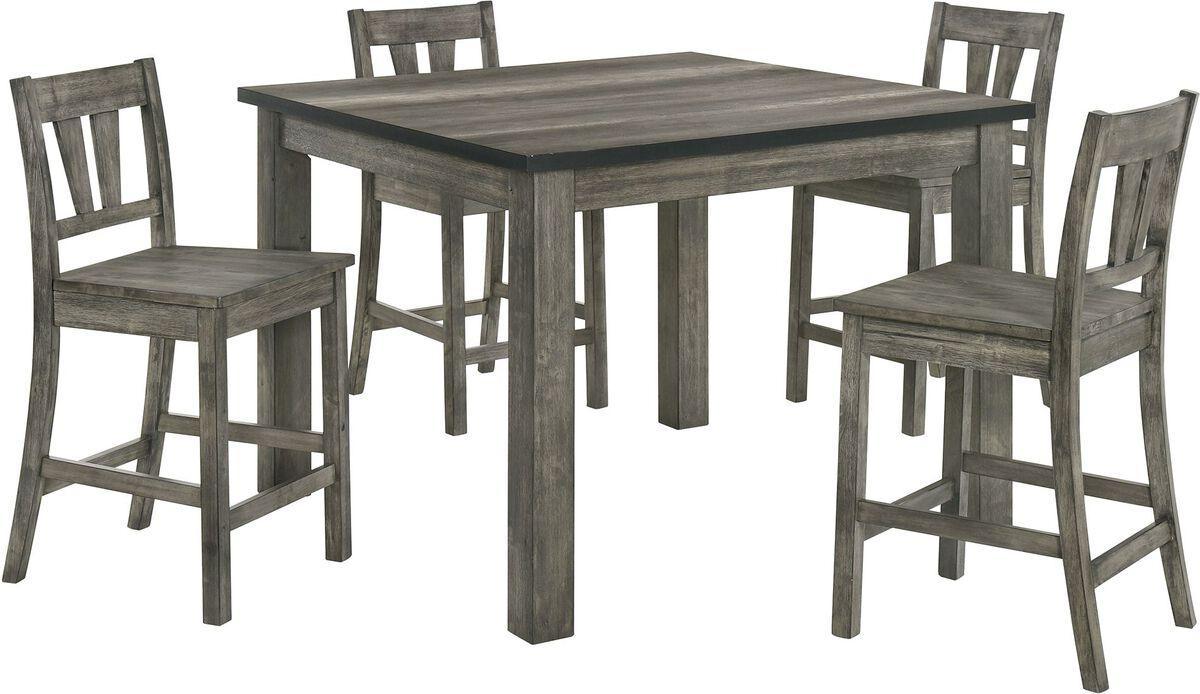 Elements Dining Sets - Grayson 5PC Counter Height Dining Set in Grey- Table & Four Wooden Chairs Grey Oak