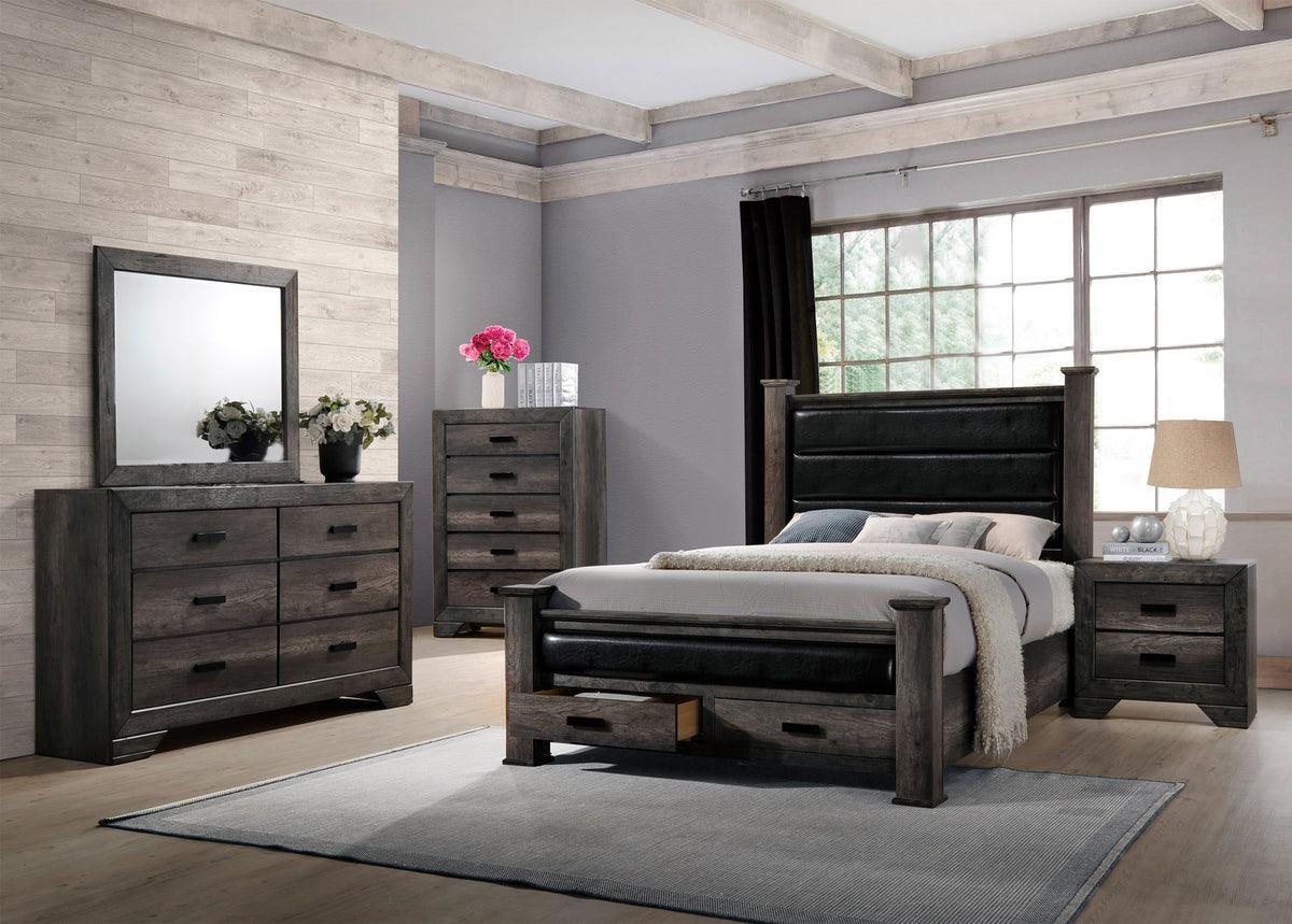 Elements Bedroom Sets - Grayson King Storage Poster 3PC Bedroom Set Grey Oak