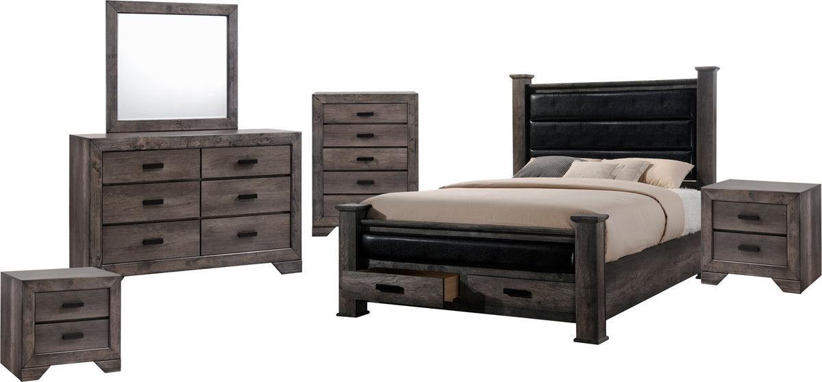 Elements Bedroom Sets - Grayson King Storage Poster 6PC Bedroom Set Grey Oak