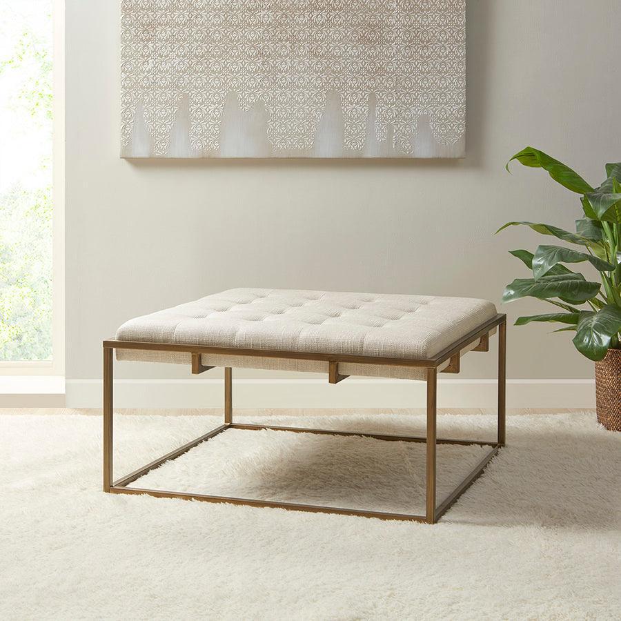Olliix.com Ottomans & Stools - Greenwich Square Shape Button-tufted Metal Base Ottoman/Coffee Table Antique Bronze