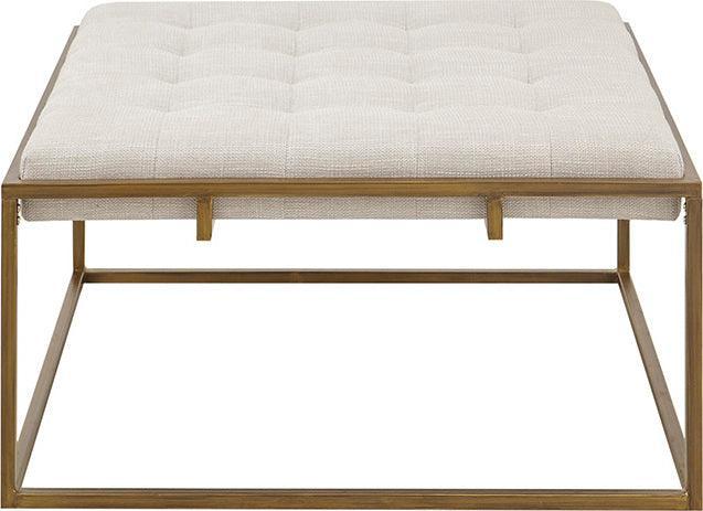 Olliix.com Ottomans & Stools - Greenwich Square Shape Button-tufted Metal Base Ottoman/Coffee Table Antique Bronze