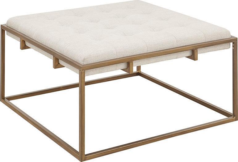 Olliix.com Ottomans & Stools - Greenwich Square Shape Button-tufted Metal Base Ottoman/Coffee Table Antique Bronze