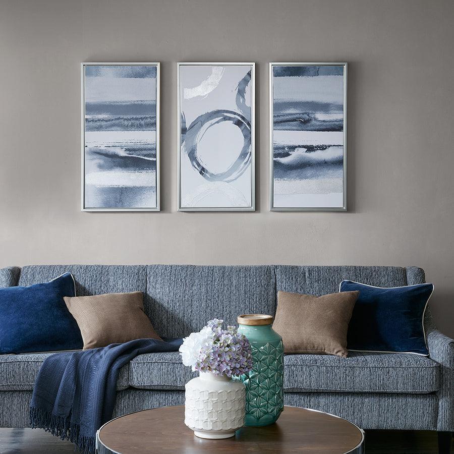 Olliix.com Wall Paintings - Grey Surrounding Printed Frame Canvas With Gel Coat And Silver Foil 3 Piece Set Grey