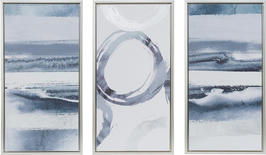 Olliix.com Wall Paintings - Grey Surrounding Printed Frame Canvas With Gel Coat And Silver Foil 3 Piece Set Grey