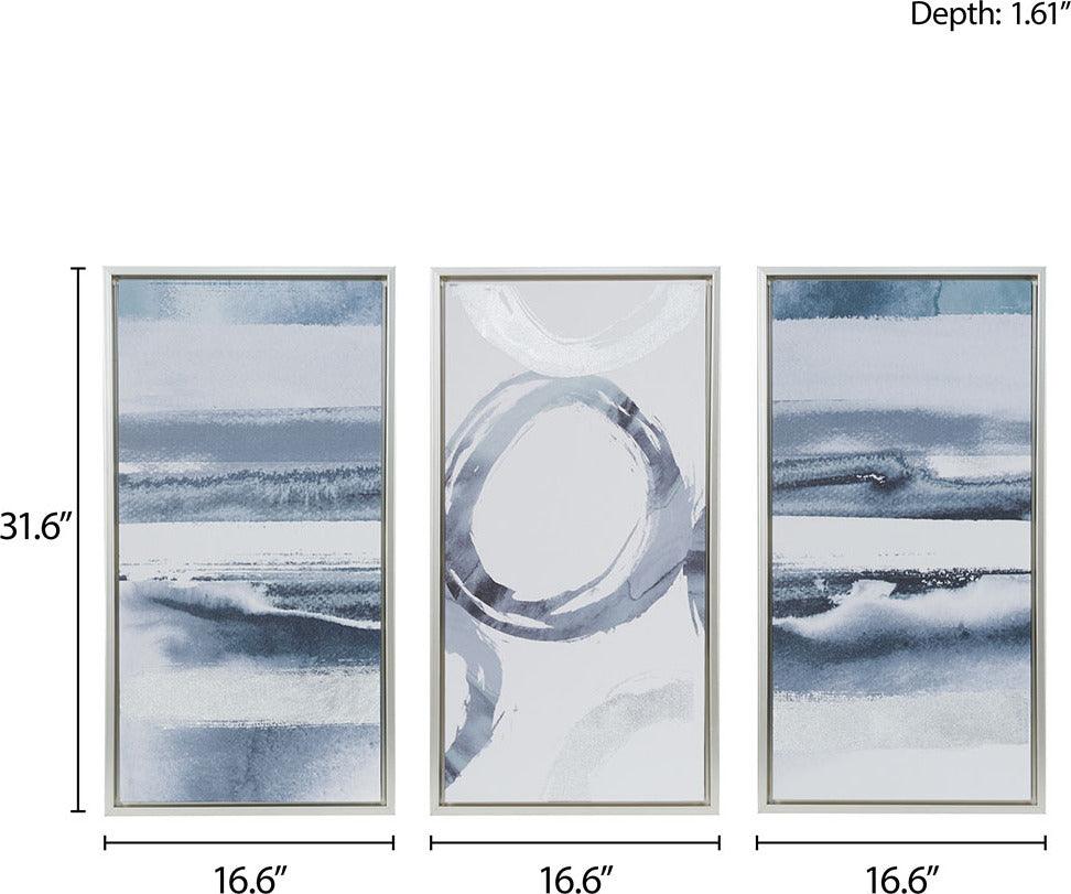 Olliix.com Wall Paintings - Grey Surrounding Printed Frame Canvas With Gel Coat And Silver Foil 3 Piece Set Grey