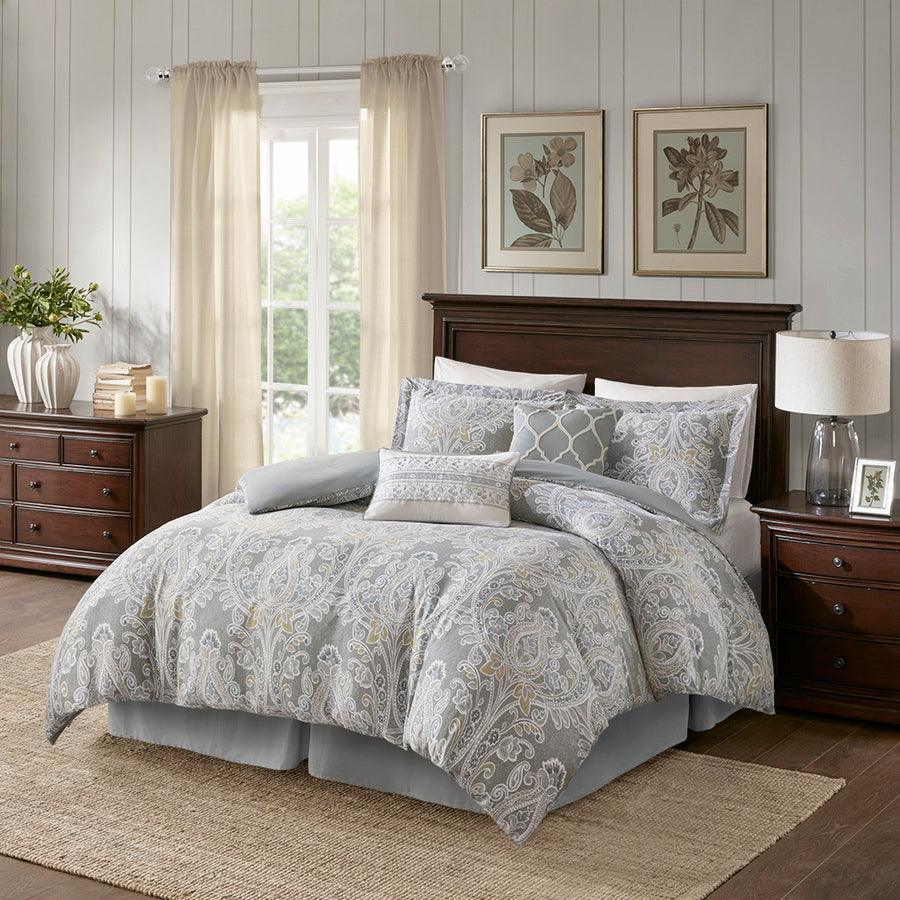 Olliix.com Comforters & Blankets - Hallie 6 Piece Cotton Comforter Set Gray Cal King