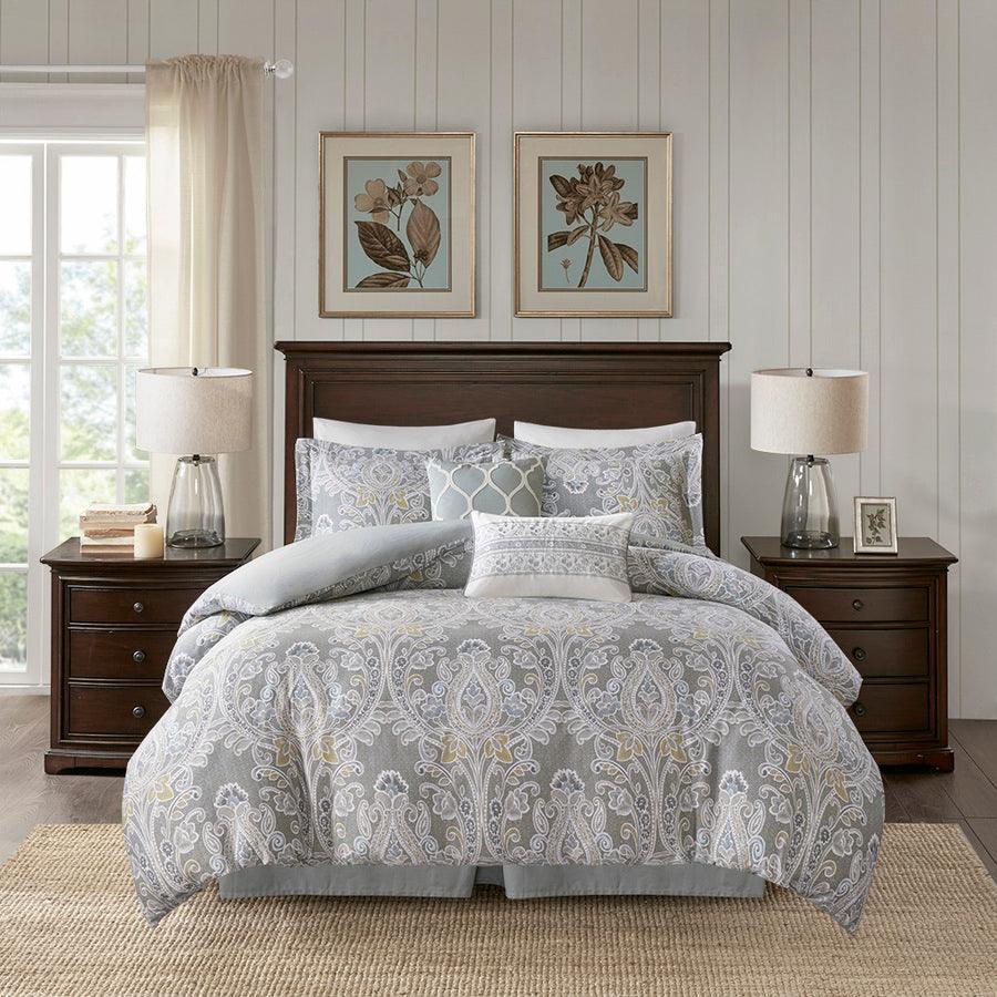 Olliix.com Comforters & Blankets - Hallie 6 Piece Traditional Cotton Comforter Set Gray King