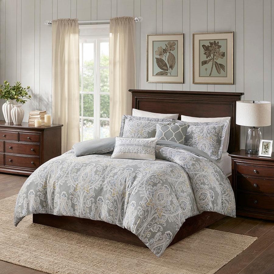 Olliix.com Duvet & Duvet Sets - Hallie Full/Queen 5 Piece Cotton Duvet Cover Set Gray