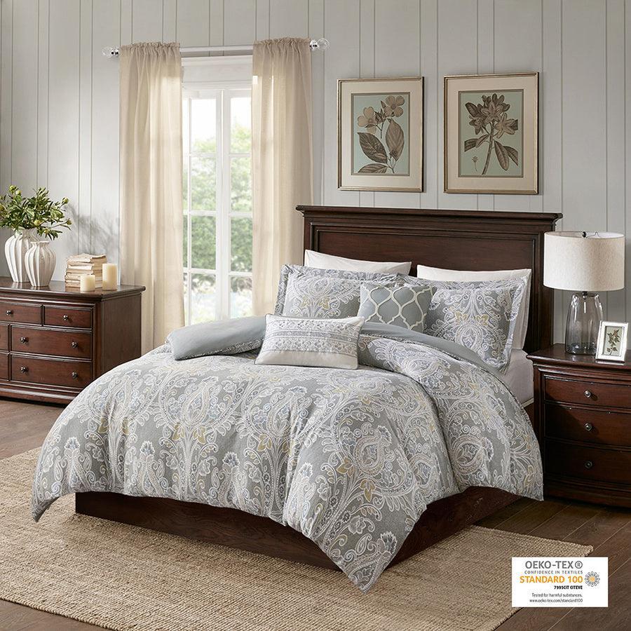 Olliix.com Duvet & Duvet Sets - Hallie Full/Queen 5 Piece Cotton Duvet Cover Set Gray