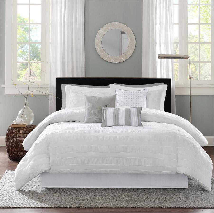 Olliix.com Comforters & Blankets - Hampton 7 Piece Comforter Set White Queen