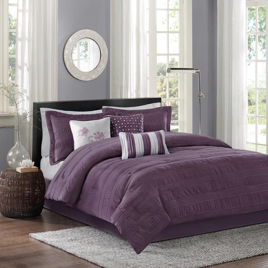 Olliix.com Comforters & Blankets - Hampton Modern 7 Piece Comforter Set Plum Cal King