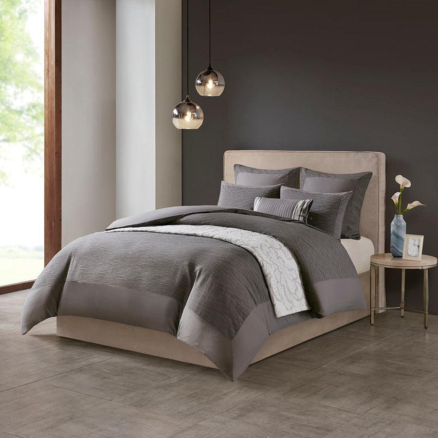 Olliix.com Comforters & Blankets - Hanae Cotton Blend Yarn Dyed 3 Piece Comforter Set Gray King
