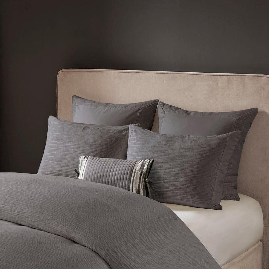 Olliix.com Comforters & Blankets - Hanae Cotton Blend Yarn Dyed 3 Piece Comforter Set Gray King