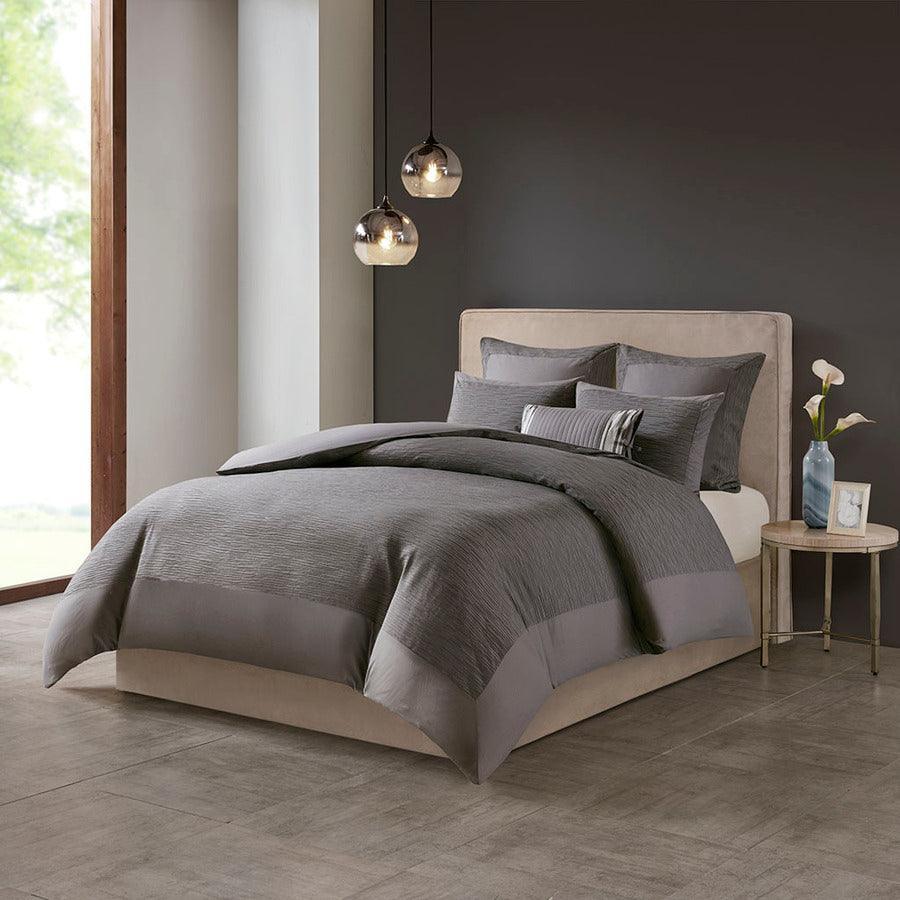 Olliix.com Comforters & Blankets - Hanae Cotton Blend Yarn Dyed 3 Piece Comforter Set Gray King