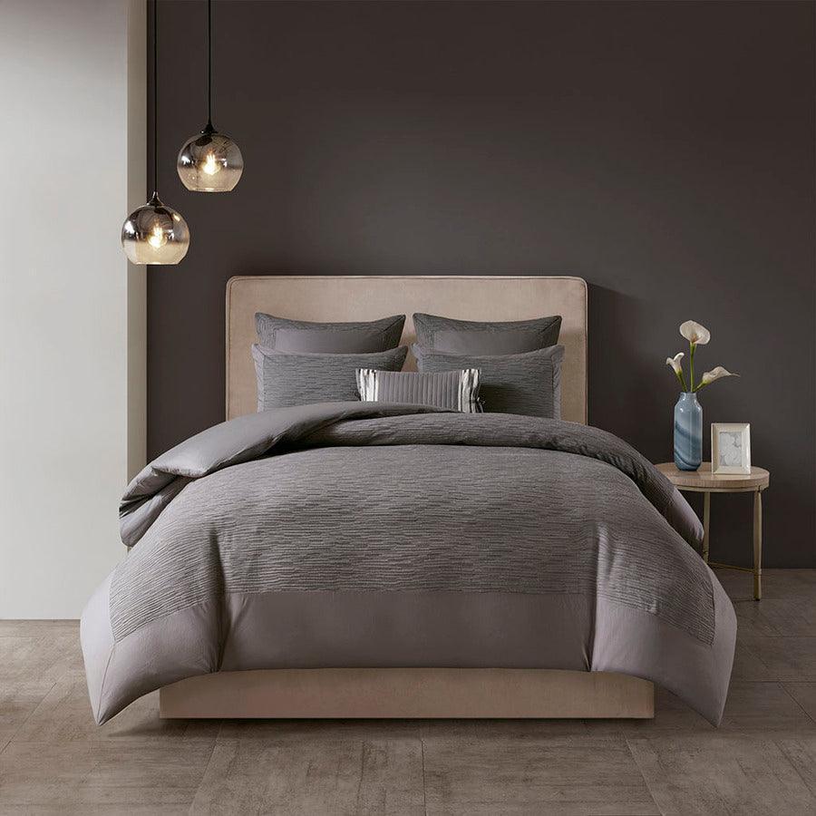 Olliix.com Comforters & Blankets - Hanae Cotton Blend Yarn Dyed 3 Piece Comforter Set Gray King