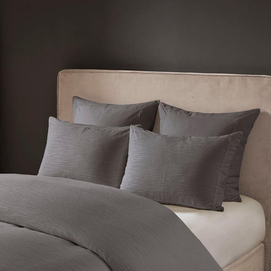 Olliix.com Comforters & Blankets - Hanae Cotton Blend Yarn Dyed 3 Piece Comforter Set Gray King