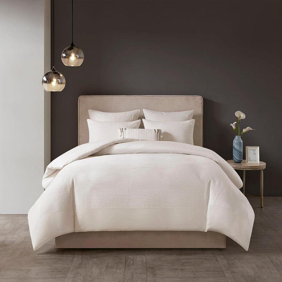 Olliix.com Comforters & Blankets - Hanae Cotton Blend Yarn Dyed 3 Piece Comforter Set White King