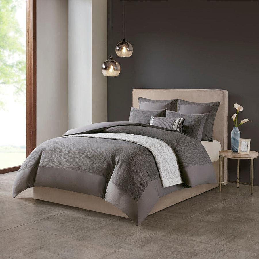 Olliix.com Duvet & Duvet Sets - Hanae Global Inspired Cotton Blend Yarn Dyed 3 Piece Duvet Cover Set Full/Queen Gray