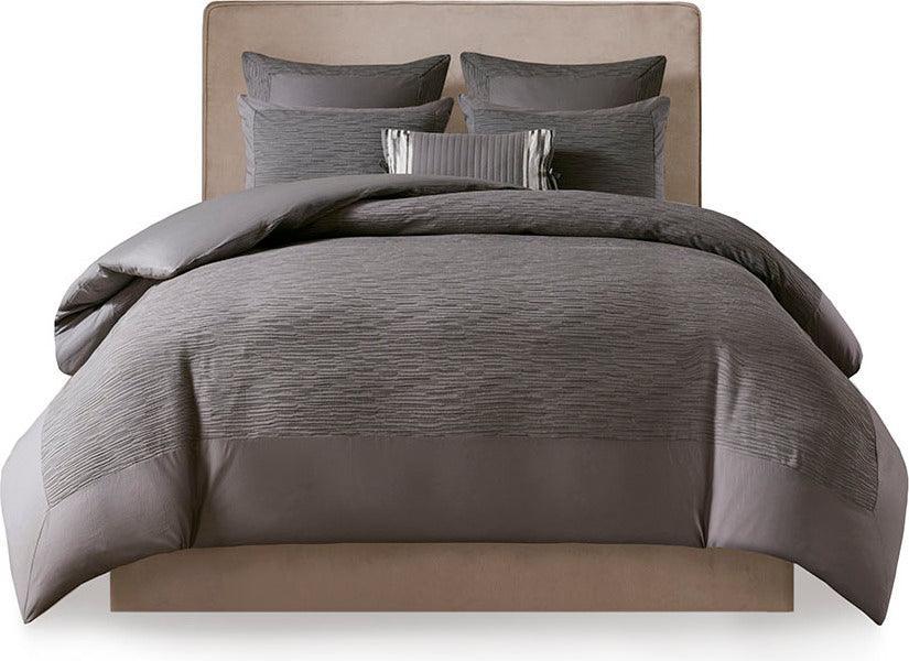 Olliix.com Duvet & Duvet Sets - Hanae Global Inspired Cotton Blend Yarn Dyed 3 Piece Duvet Cover Set Full/Queen Gray