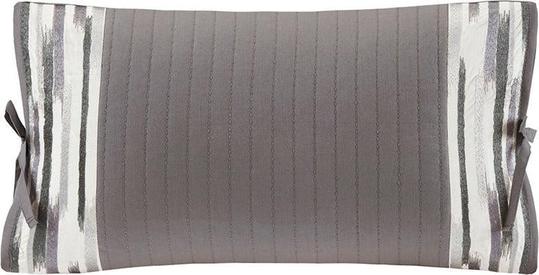 Olliix.com Pillows - Hanae Global Inspired Embroidered Cotton Oblong Decorative Pillow 12"W x 20"L Gray