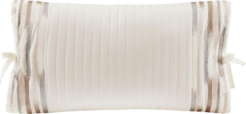 Olliix.com Pillows - Hanae Global Inspired Embroidered Cotton Oblong Decorative Pillow 12"W x 20"L White
