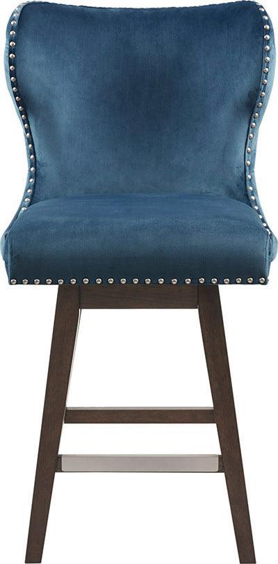 Olliix.com Barstools - Hancock High Wingback 27" Swivel Counter Stool with Nailhead Accent Dark Blue