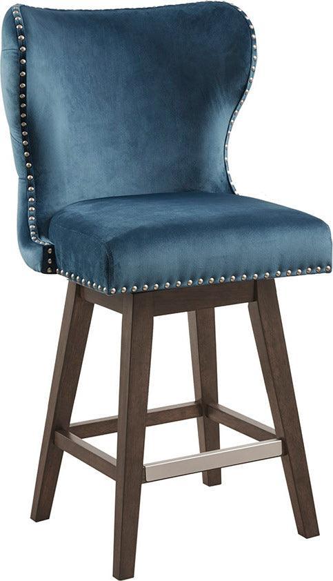 Olliix.com Barstools - Hancock High Wingback 27" Swivel Counter Stool with Nailhead Accent Dark Blue