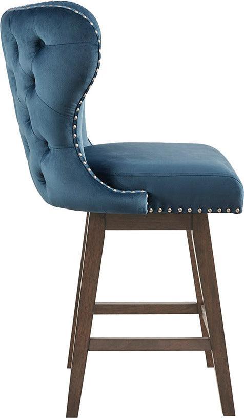 Olliix.com Barstools - Hancock High Wingback 27" Swivel Counter Stool with Nailhead Accent Dark Blue