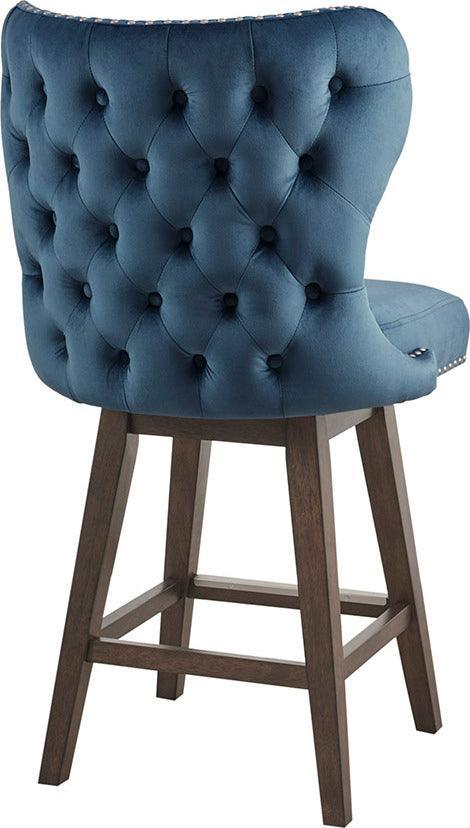 Olliix.com Barstools - Hancock High Wingback 27" Swivel Counter Stool with Nailhead Accent Dark Blue
