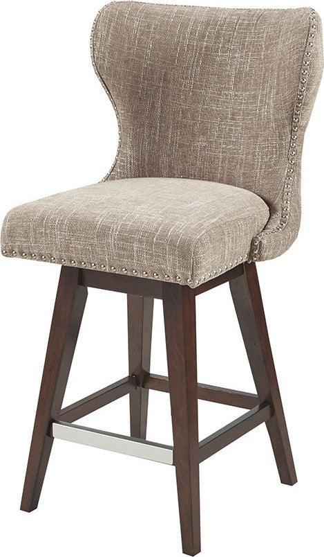 Olliix.com Barstools - Hancock High Wingback Button Tufted Upholstered 27" Swivel Counter Stool with Nailhead Accent Camel