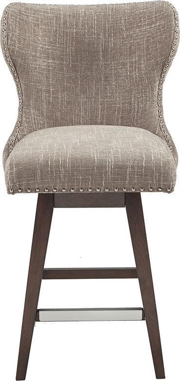 Olliix.com Barstools - Hancock High Wingback Button Tufted Upholstered 27" Swivel Counter Stool with Nailhead Accent Camel