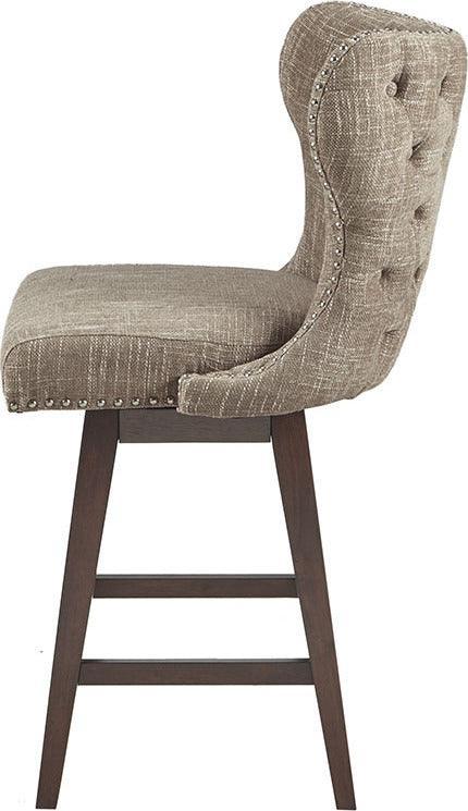Olliix.com Barstools - Hancock High Wingback Button Tufted Upholstered 27" Swivel Counter Stool with Nailhead Accent Camel