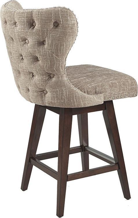 Olliix.com Barstools - Hancock High Wingback Button Tufted Upholstered 27" Swivel Counter Stool with Nailhead Accent Camel