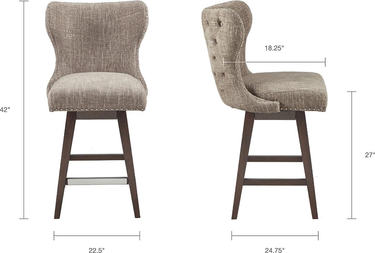 Olliix.com Barstools - Hancock High Wingback Button Tufted Upholstered 27" Swivel Counter Stool with Nailhead Accent Camel