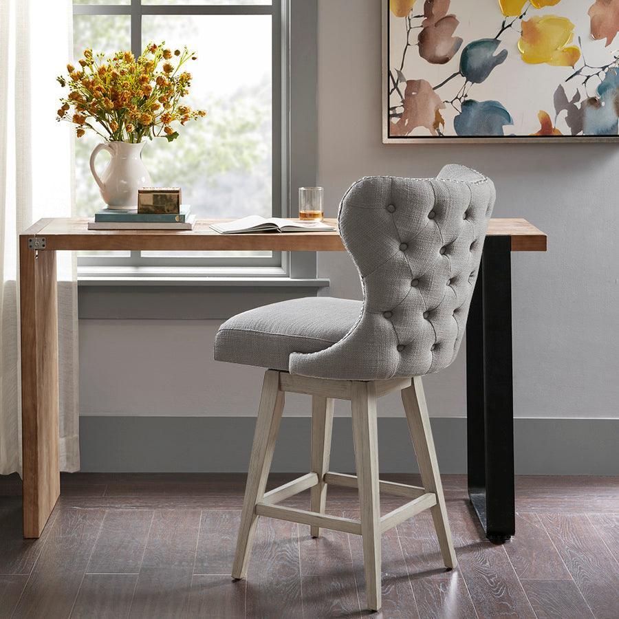 Olliix.com Barstools - Hancock High Wingback Button Tufted Upholstered 27" Swivel Counter Stool with Nailhead Accent Gray