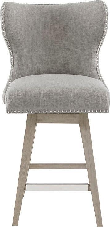 Olliix.com Barstools - Hancock High Wingback Button Tufted Upholstered 27" Swivel Counter Stool with Nailhead Accent Gray