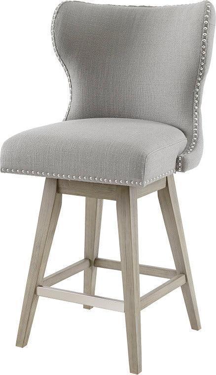 Olliix.com Barstools - Hancock High Wingback Button Tufted Upholstered 27" Swivel Counter Stool with Nailhead Accent Gray