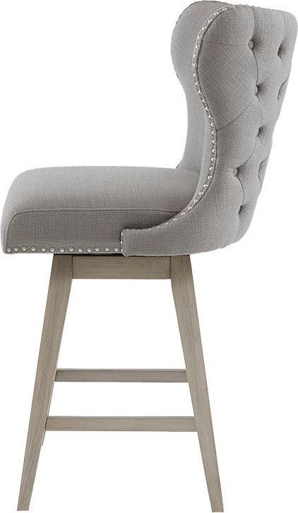 Olliix.com Barstools - Hancock High Wingback Button Tufted Upholstered 27" Swivel Counter Stool with Nailhead Accent Gray