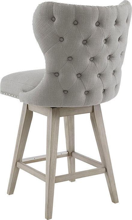 Olliix.com Barstools - Hancock High Wingback Button Tufted Upholstered 27" Swivel Counter Stool with Nailhead Accent Gray