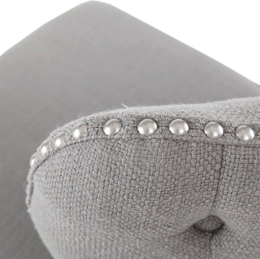 Olliix.com Barstools - Hancock High Wingback Button Tufted Upholstered 27" Swivel Counter Stool with Nailhead Accent Gray