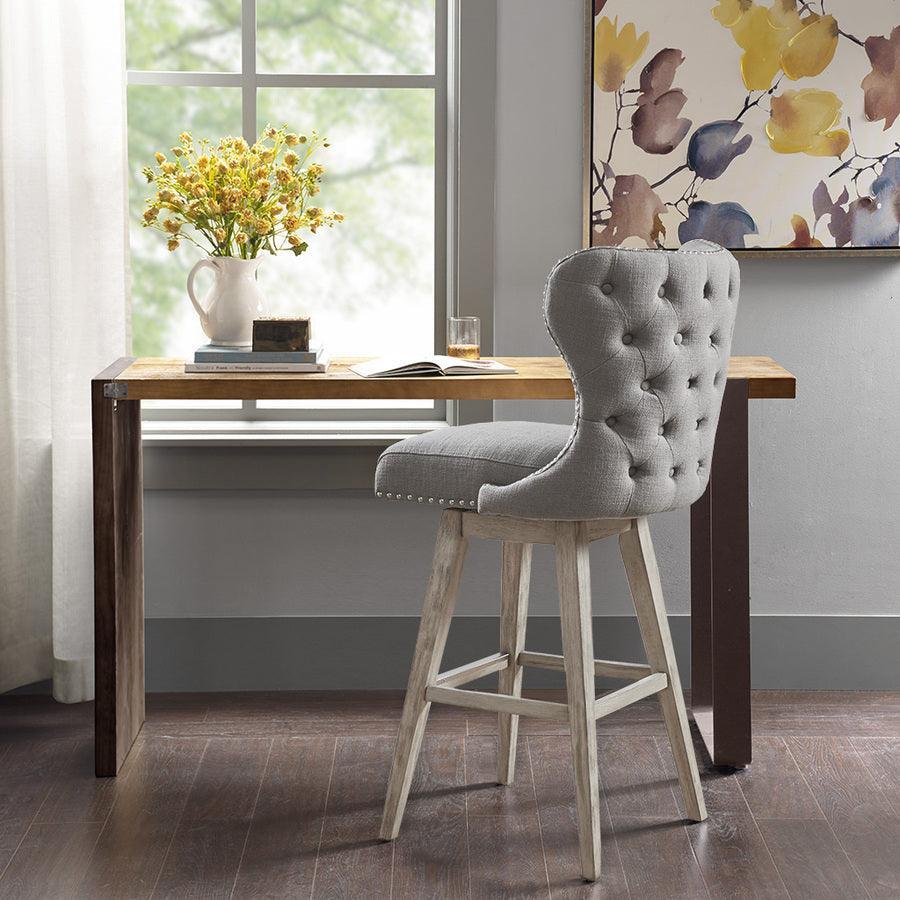 Olliix.com Barstools - Hancock High Wingback Button Tufted Upholstered 30" Swivel Bar Stool with Nailhead Accent Gray